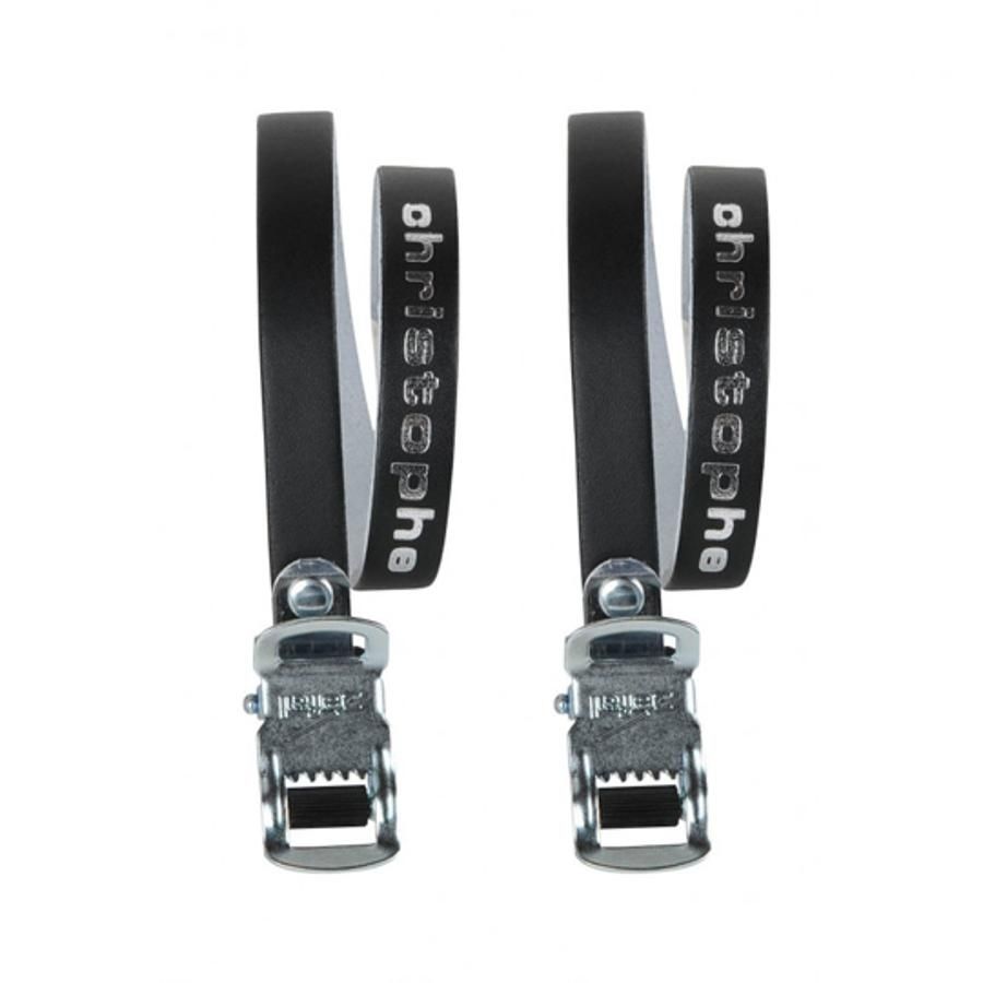 2 courroies Christophe en cuir noir pour cale-pieds