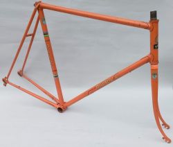 Orange bicycle racing frame Cycles Mulès vintage steel Vitus Huret Zeus large size