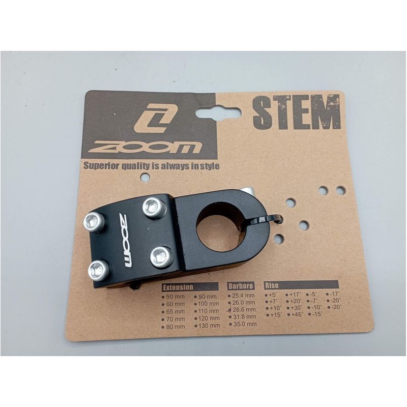 Zoom - Potence noire BMX  aluminium 1 1/8"