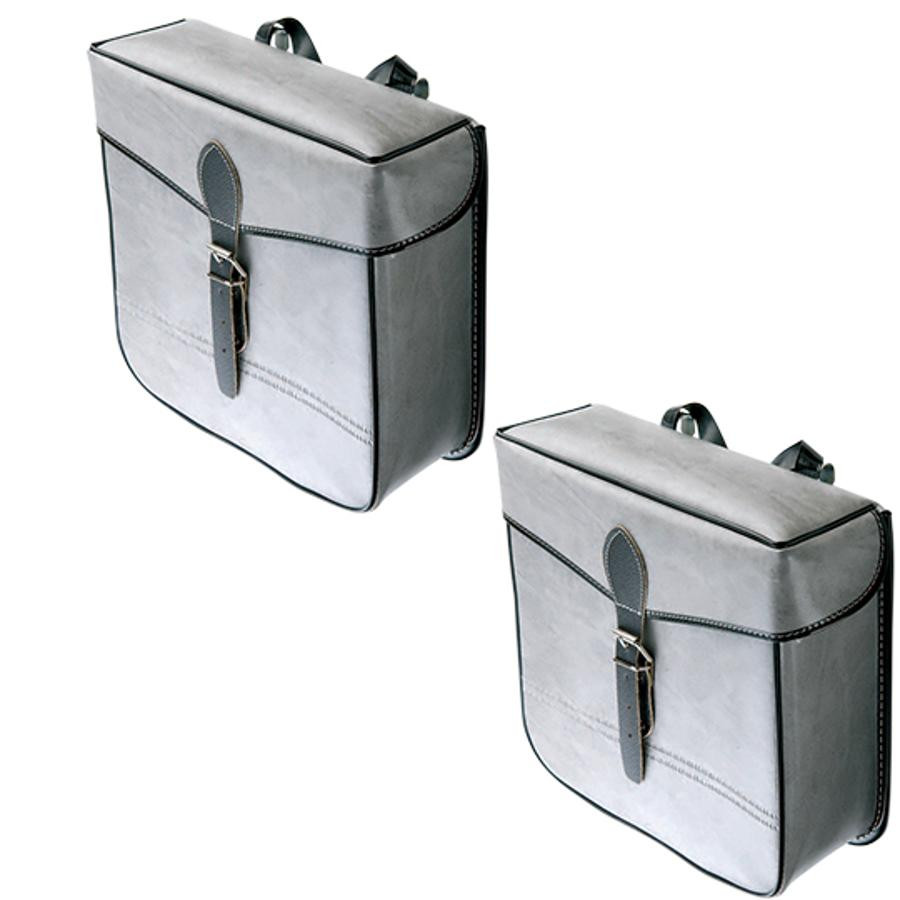 Vintage grey bicycle mopped panniers for rear luggage rack